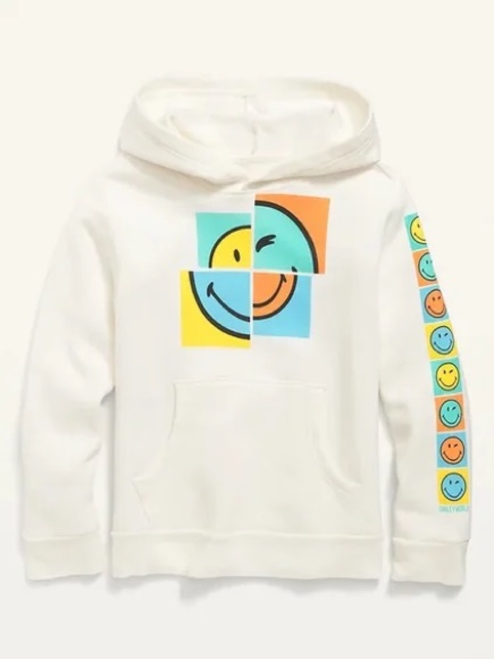 Smile Emoji Graphic Everyday Hoodie Retro White Multicolored Unisex Kids Size M